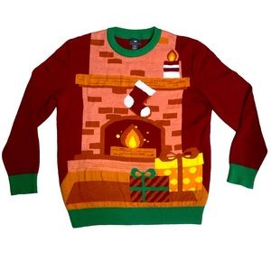 H&M Ugly Christmas Sweater, Unisex, Medium, Fireplace, Stockings, Gifts